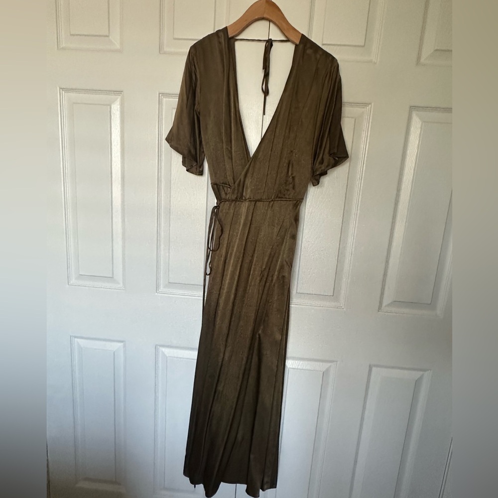 Whimsy + Row Lola wrap dress in hunter olive green